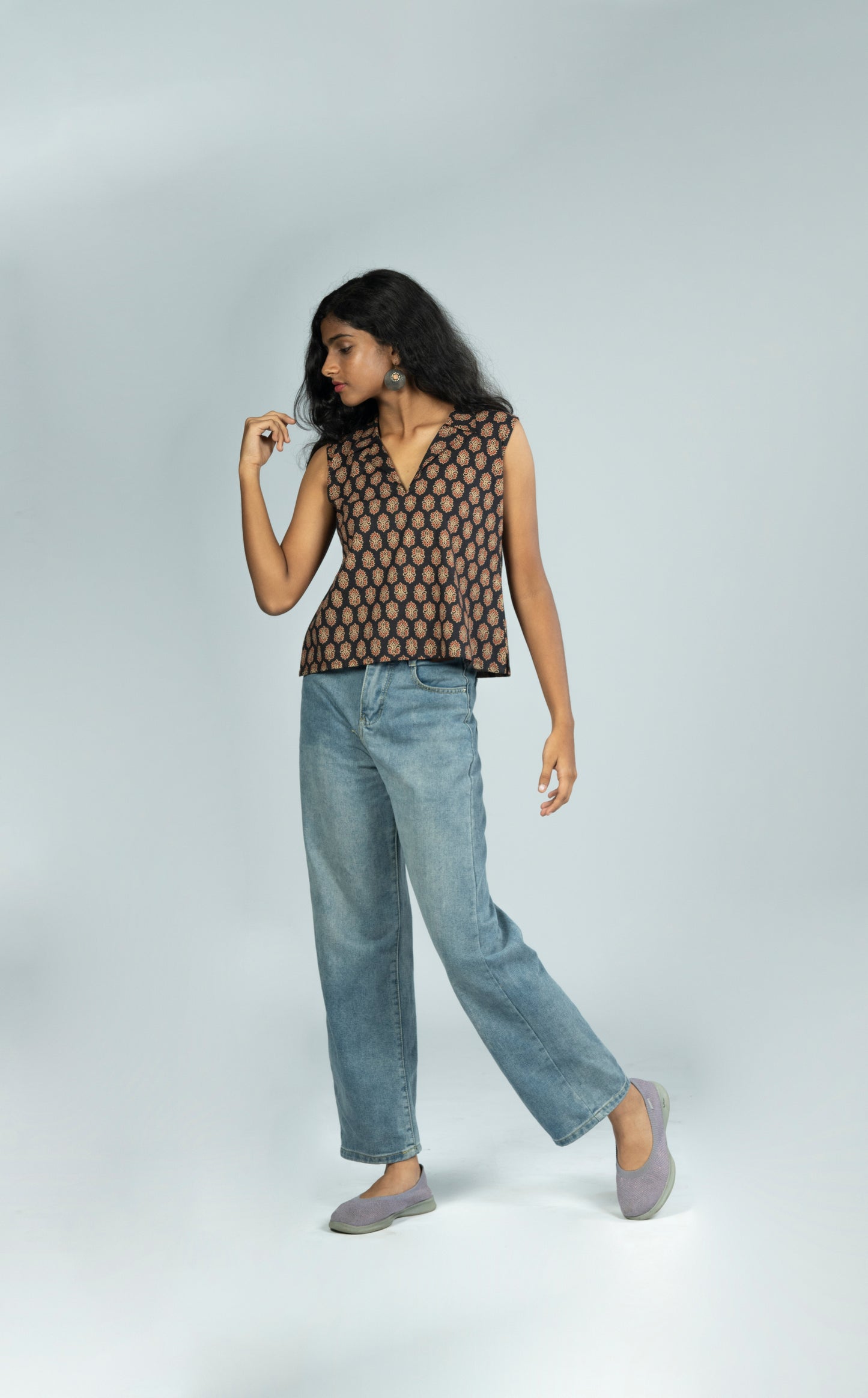 Black Ajrakh short top Sleeveless MBS-214