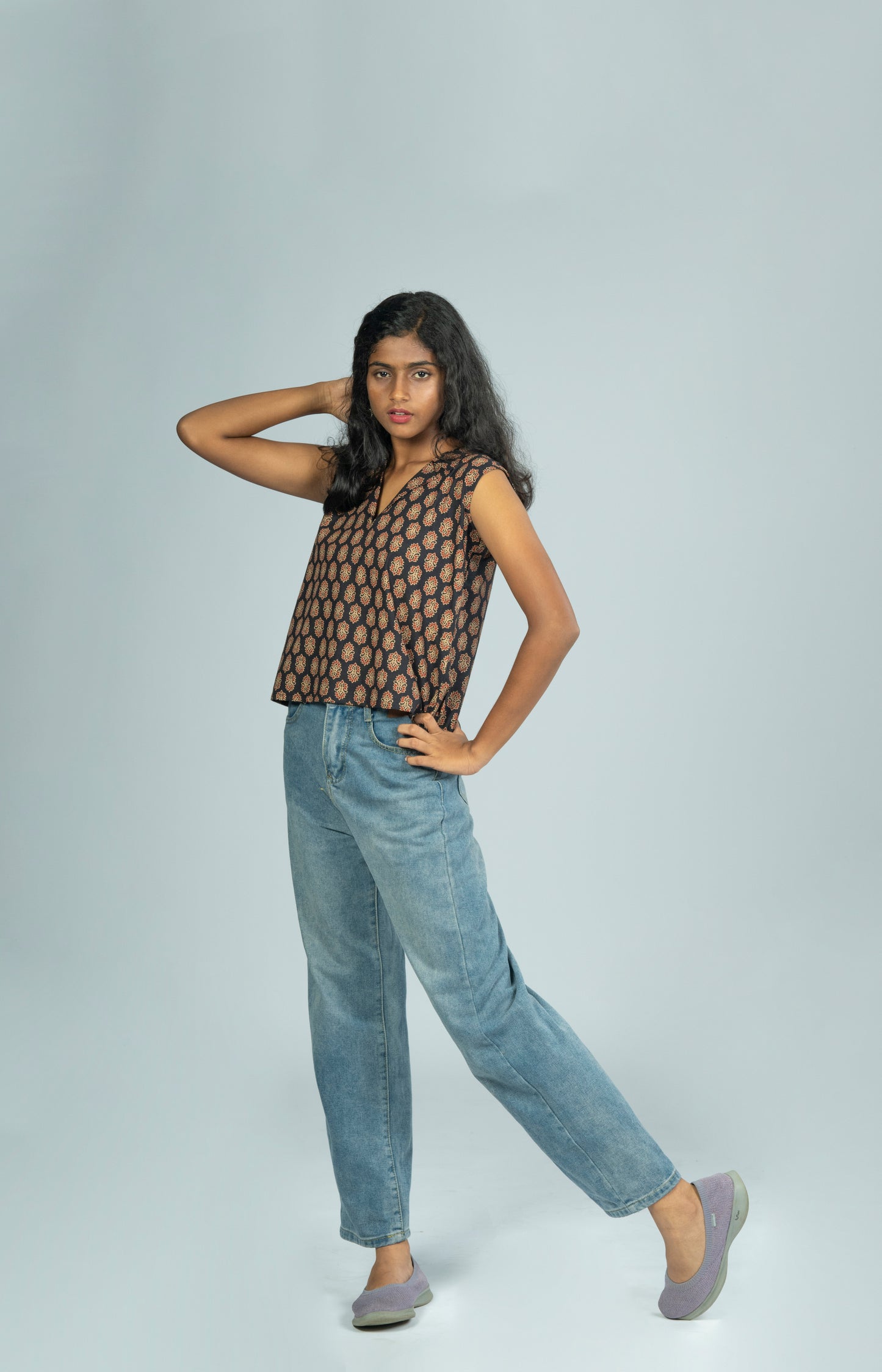 Black Ajrakh short top Sleeveless MBS-214
