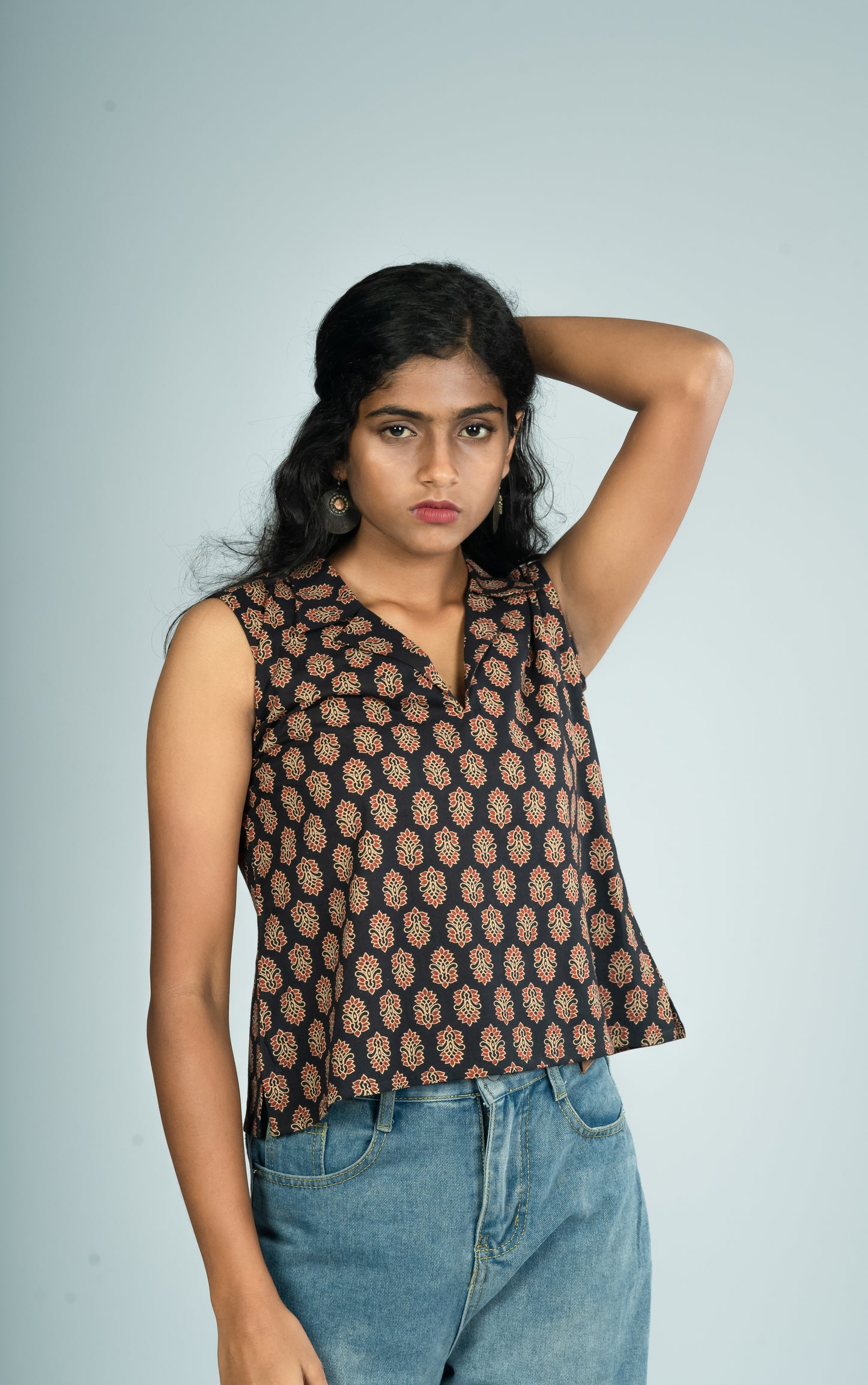 Black Ajrakh short top Sleeveless MBS-214