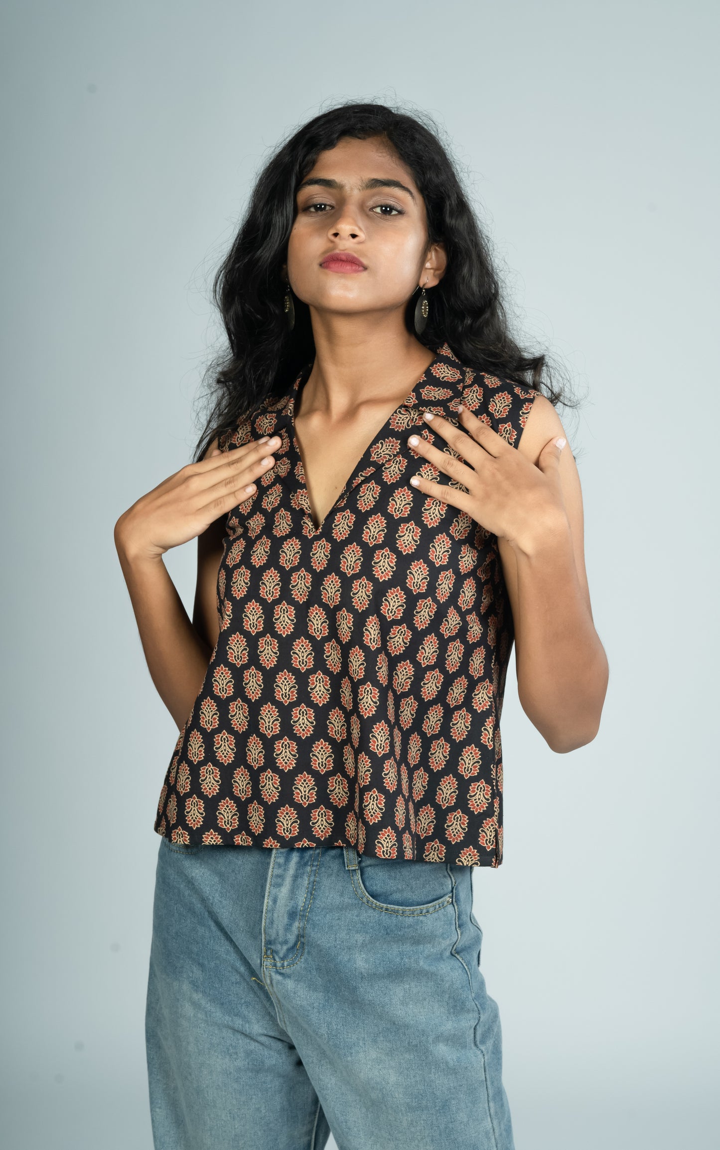 Black Ajrakh short top Sleeveless MBS-214