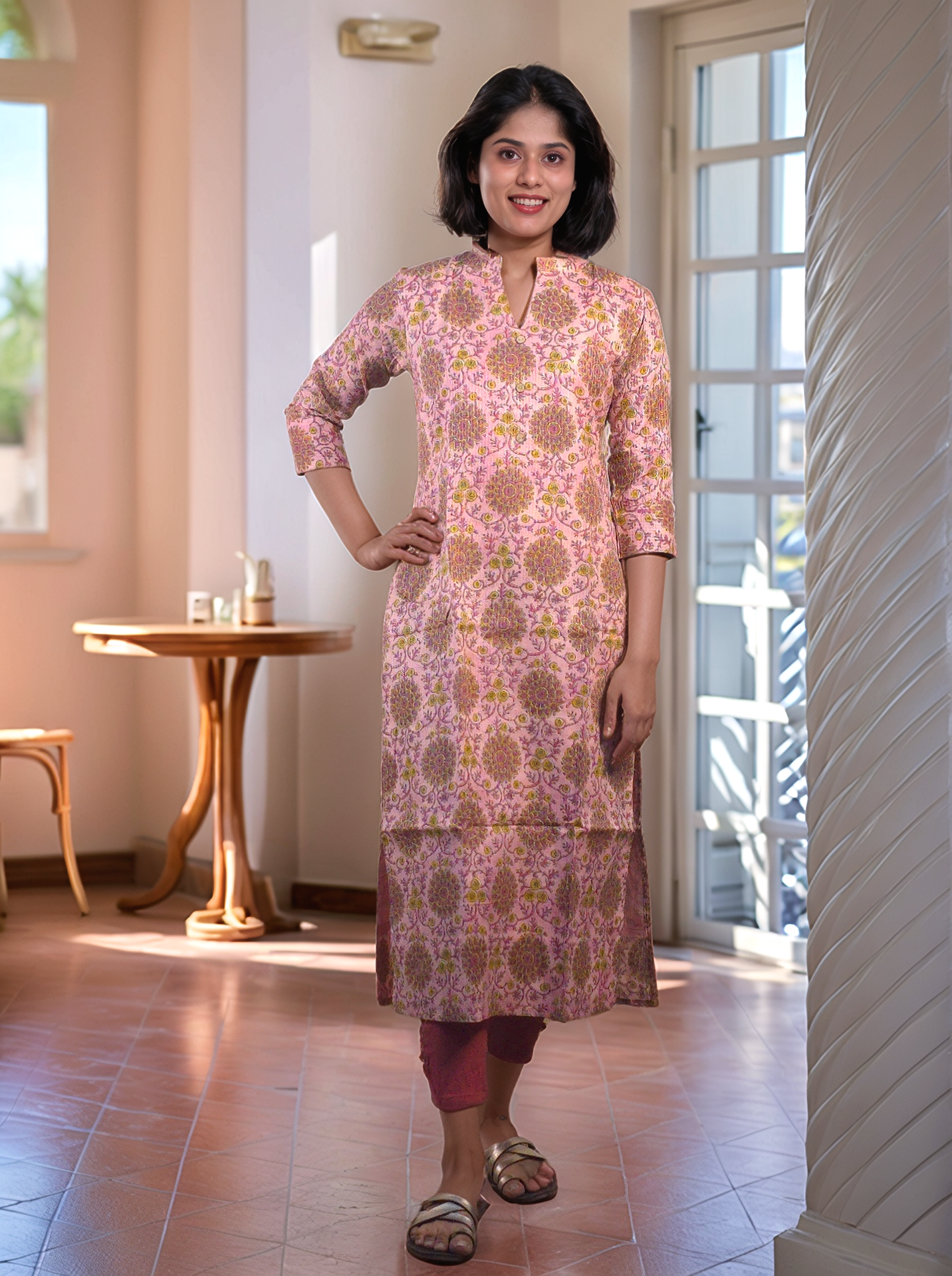 Pink shaded pure cotton lining kurti with katha work detailing MBS-494 **Ready to dispatch**