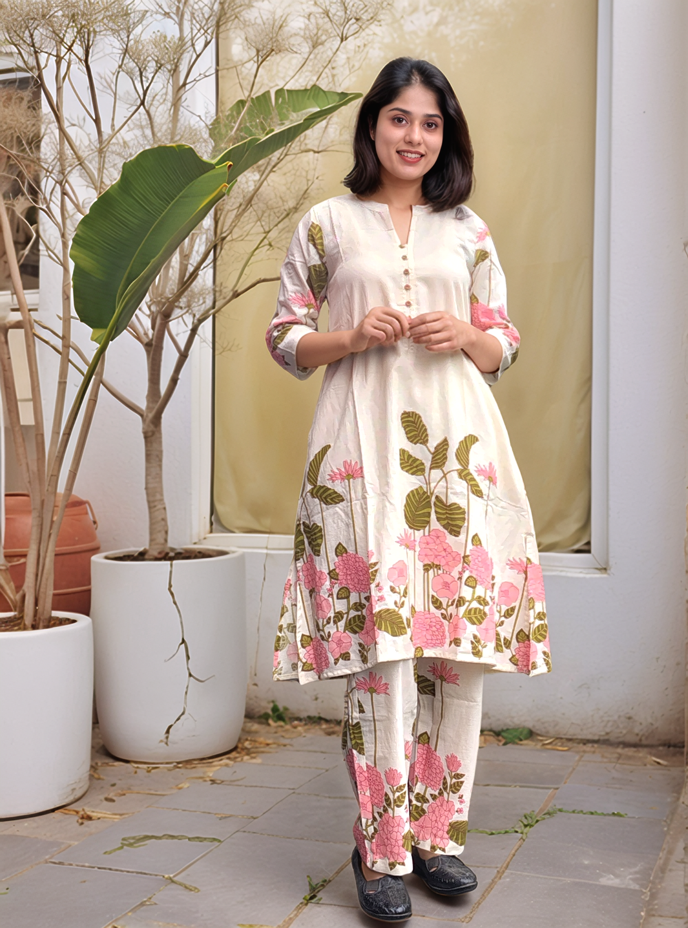 Pink floral printed co-ords set in cotton fabric MBS-586 *** ready to dispatch***