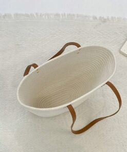 Beige Large Vacation Straw Bag with Plain Studded Detail for Style