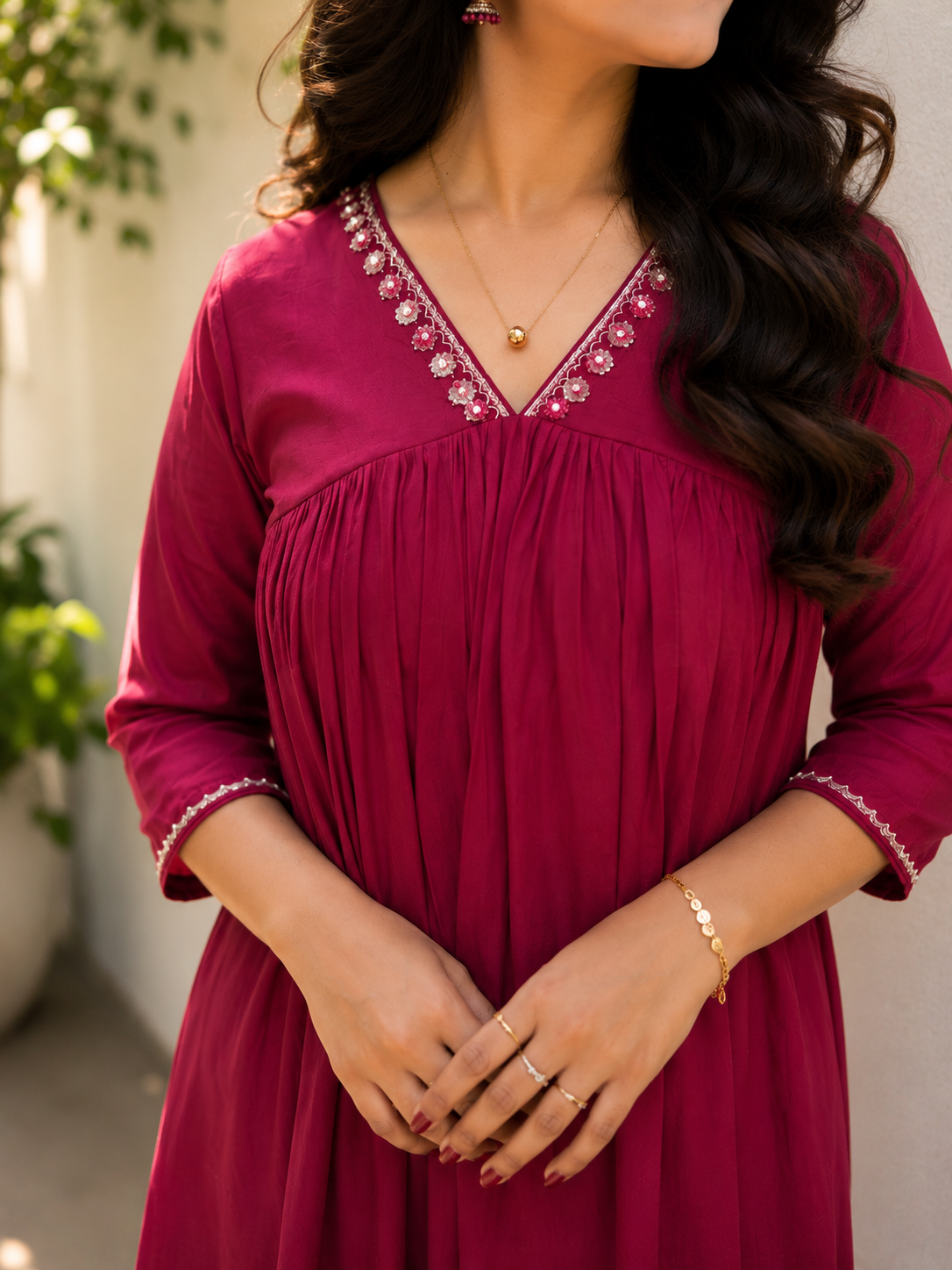 Meroon shaded crepe silk Aline kurti with handworked neckline and sleeves MBS-1323 **Ready to dispatch**
