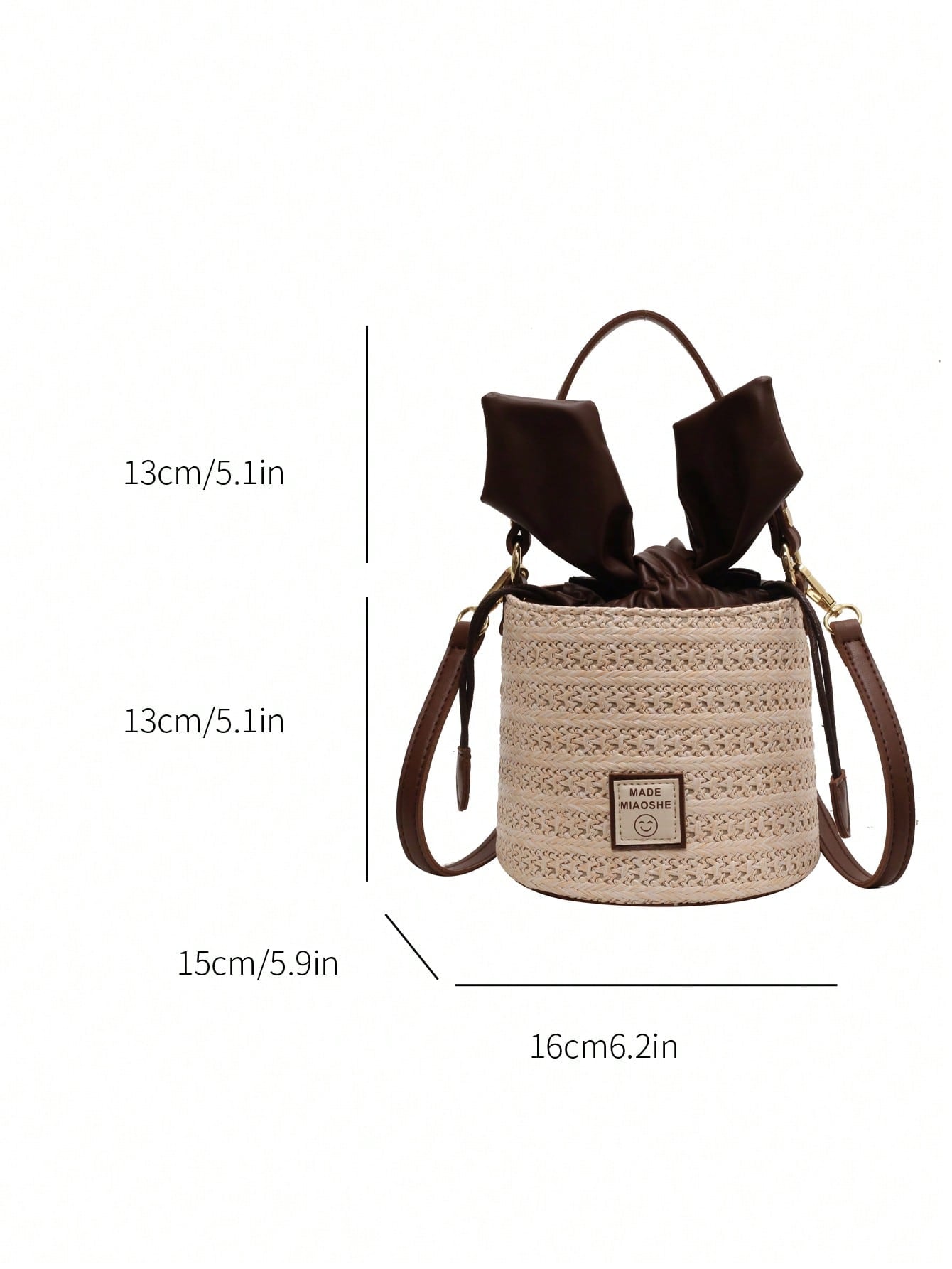 Mini Colorblock Drawstring Straw Bag Vacation