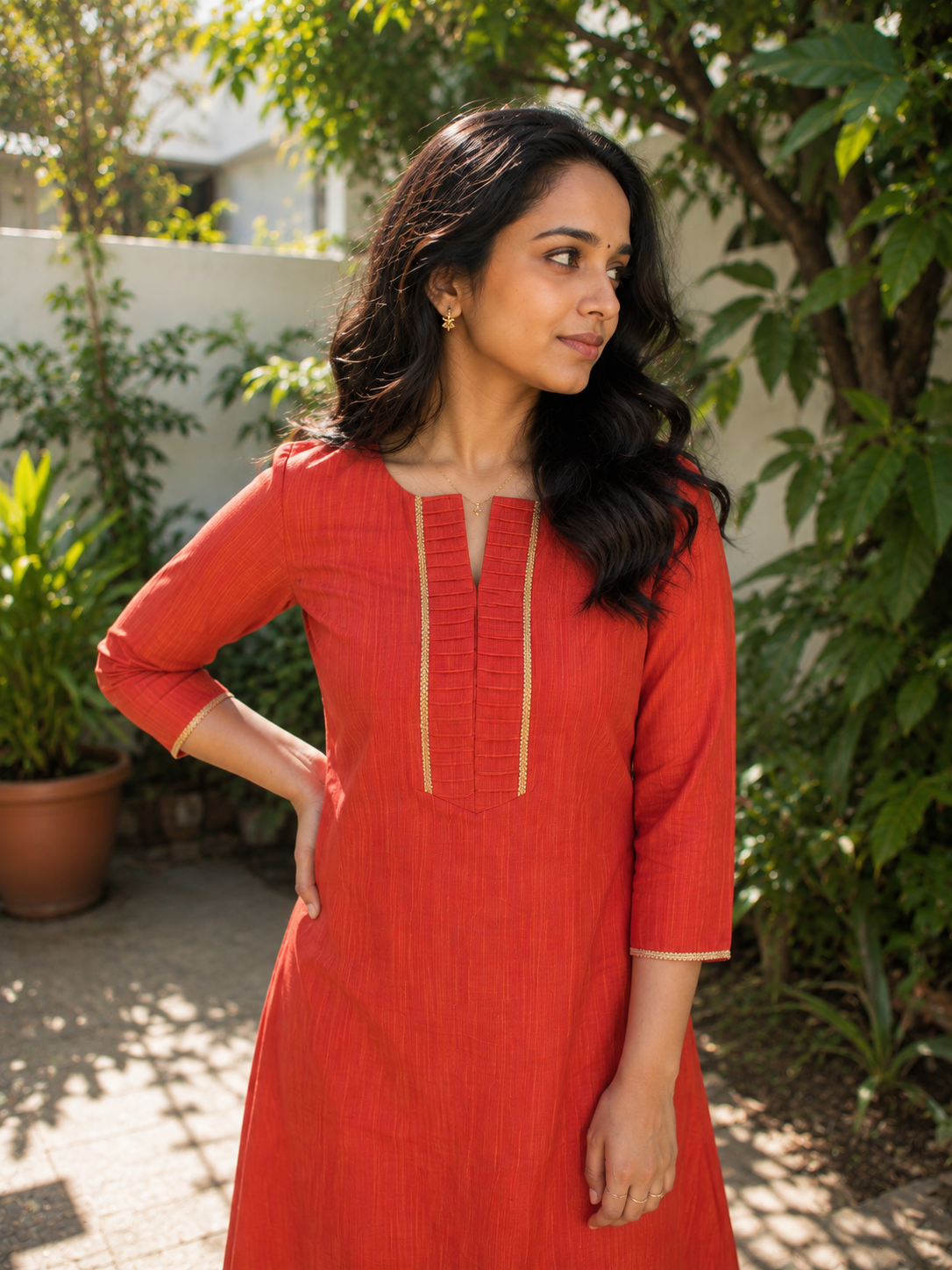 Burnt Orange shaded semi raw cotton Aline kurti MBS-1153 **Ready to dispatch**