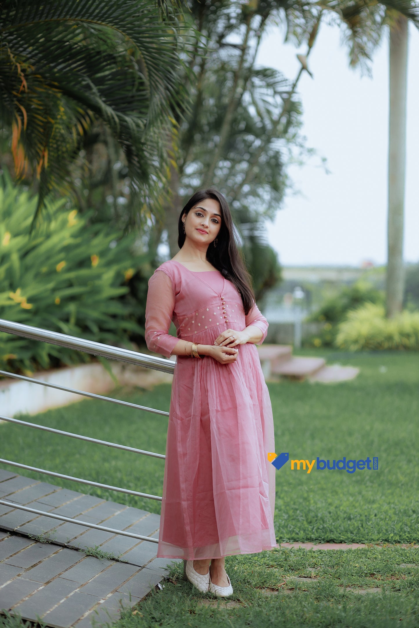 Pastel peach soft organza kurti