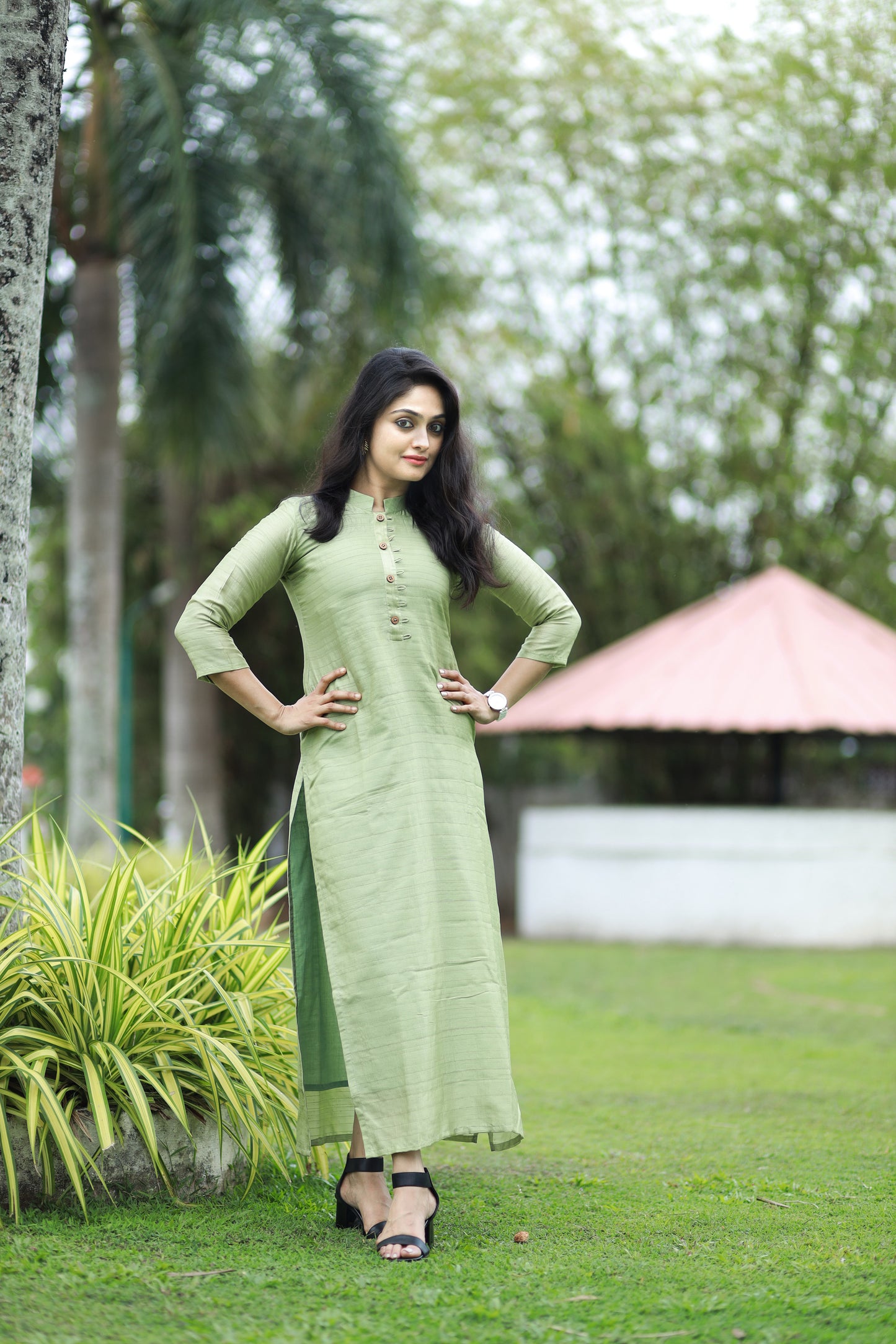 Pastel green shaded nyra silk kurti with cotton lining