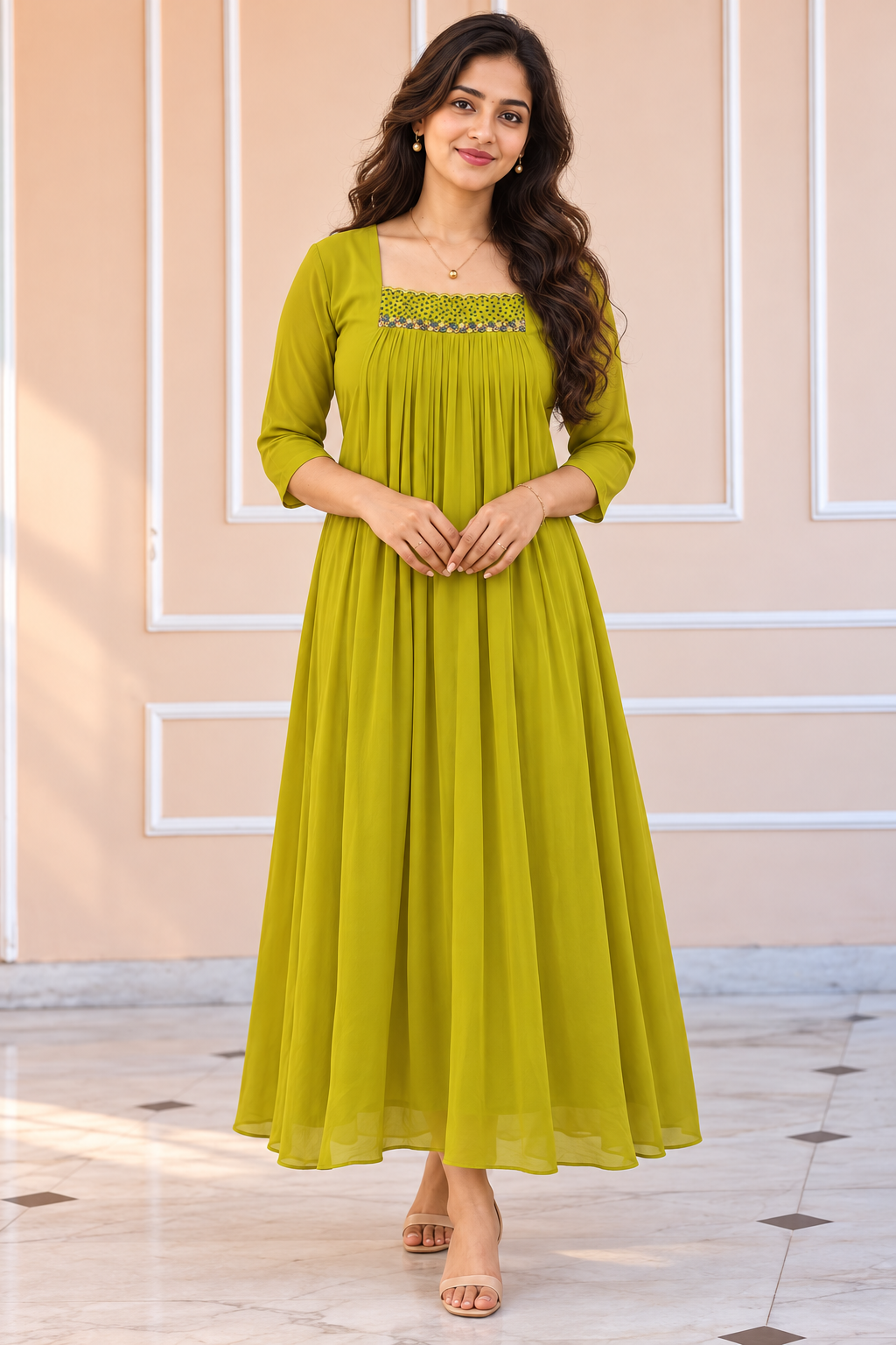 Sheen georgette Aline kurti with scalloped neckline and hand work MBS-1411 **Ready to dispatch**