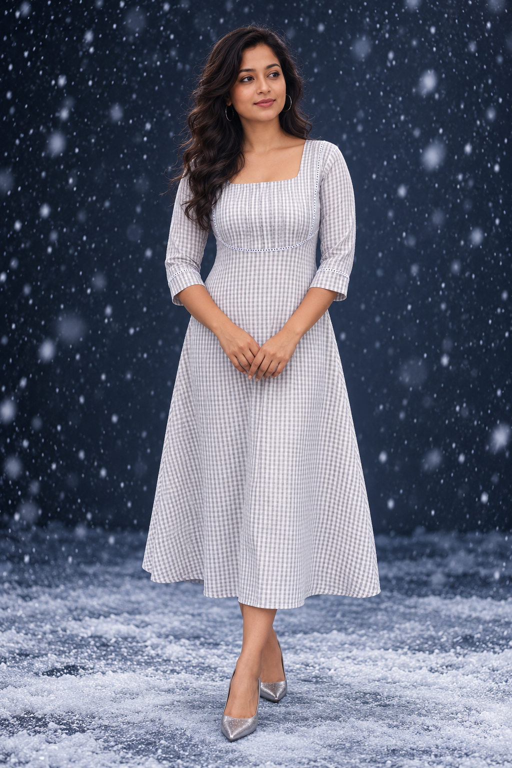Grey and white check cotton Aline Kurti MBS-1536 **Ready to dispatch**