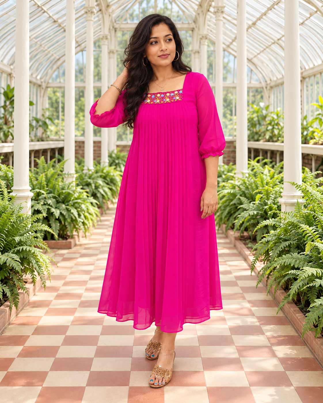 Magenta shaded georgette Aline  kurti with hand embroidery on neckline MBS-1538 **Ready to dispatch**