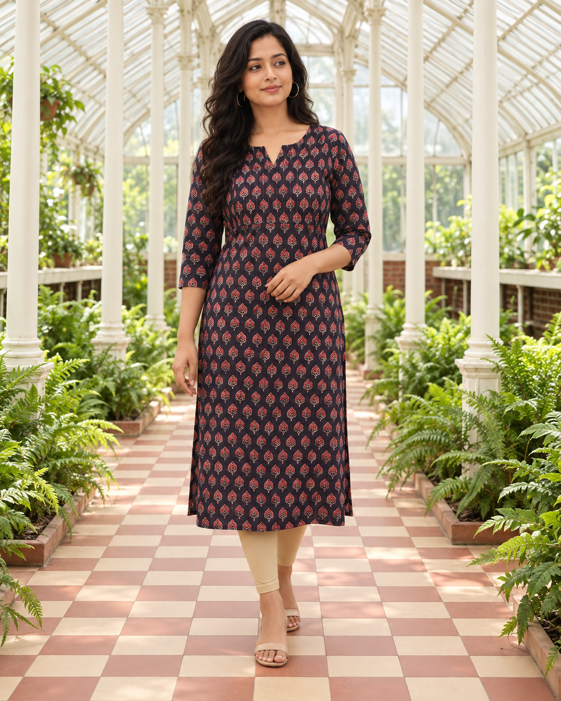 Black Printed slitted Kurti with pintucked yoke MBS-1518 **Ready to dispatch**