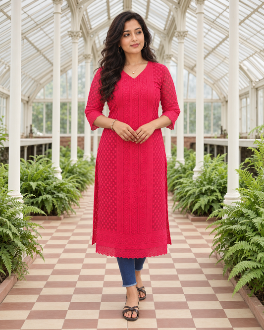 Red georgette chikankari kurti MBS-1555 **Ready to dispatch**