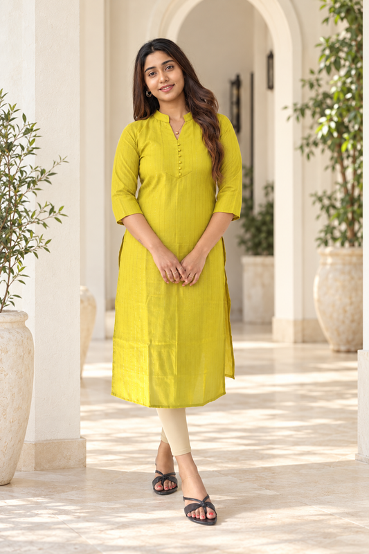 Green semi cotton lurex lined slitted kurti MBS-1439 **Ready to dispatch**