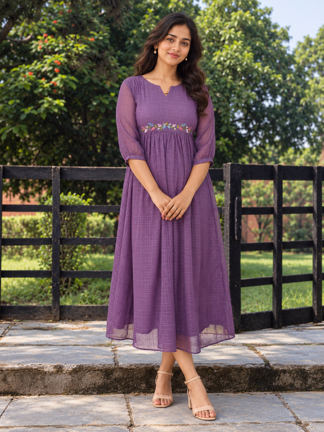 Self-checked lavender georgette Aline handworked kurti MBS-1443 **Ready to dispatch**