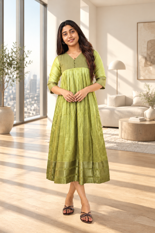 Double shaded Olive green badri silk Aline kurti MBS-1419 **Ready to dispatch**