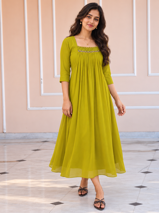 Sheen georgette Aline kurti with scalloped neckline and hand work MBS-1411 **Ready to dispatch**