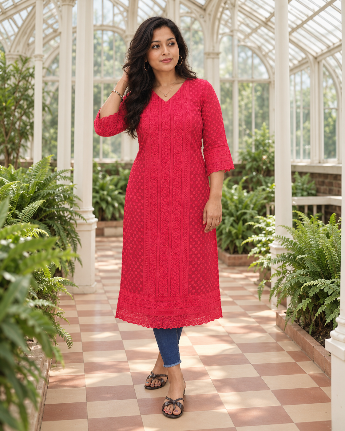 Red georgette chikankari kurti MBS-1555 **Ready to dispatch**