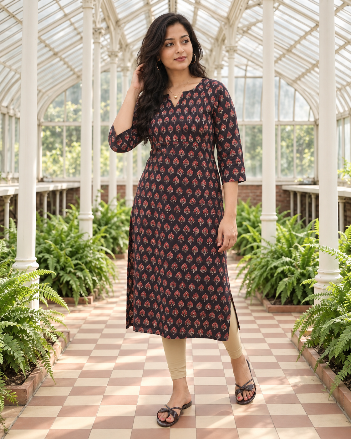 Black Printed slitted Kurti with pintucked yoke MBS-1518 **Ready to dispatch**