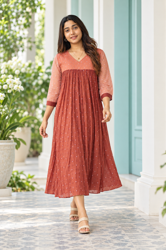 Peach double shaded organza Aline kurti with all over zari detailings MBS-1496 **Ready to dispatch**