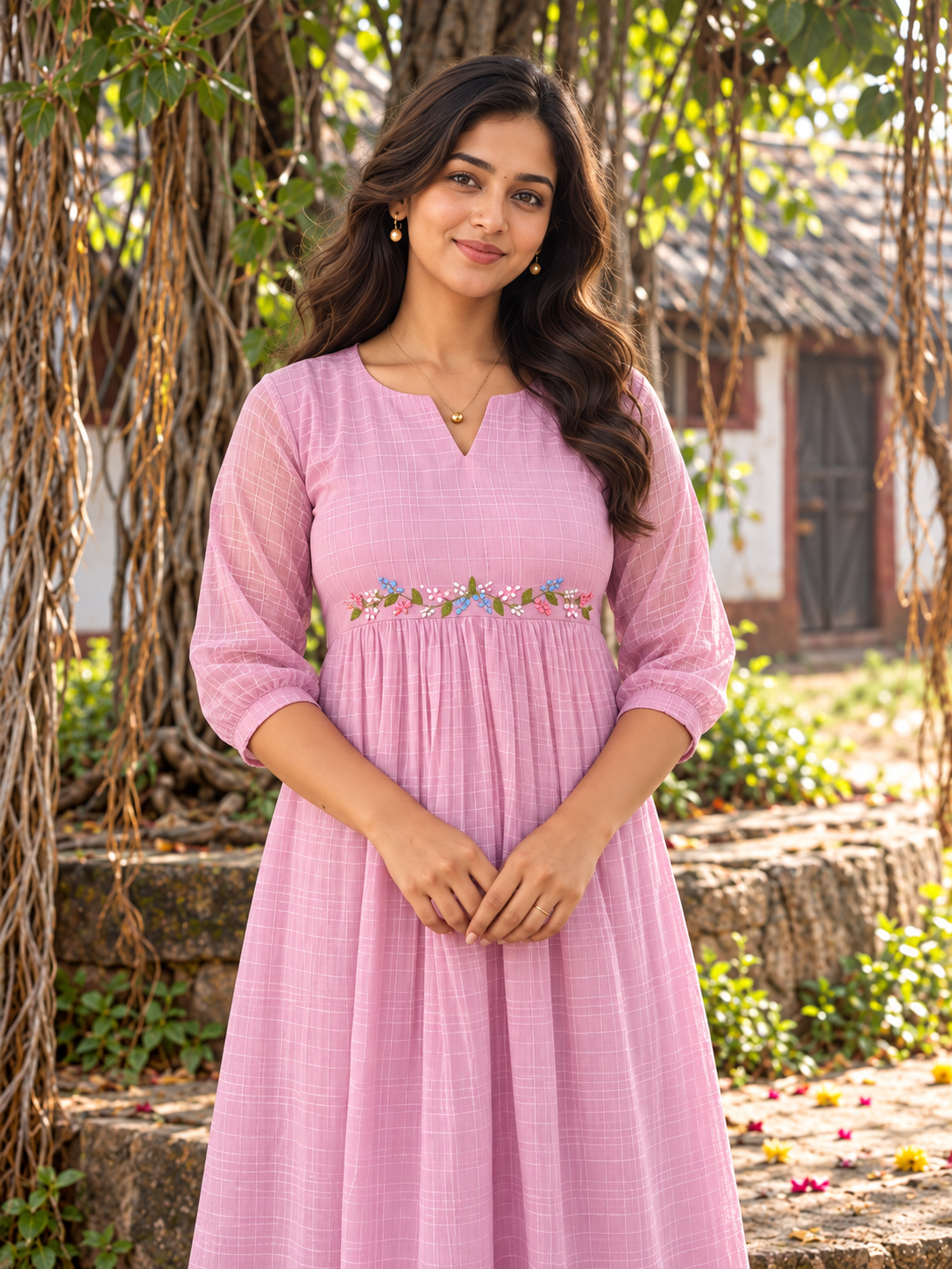 Self-checked pastel pink georgette Aline handworked kurti MBS-1441 **Ready to dispatch**