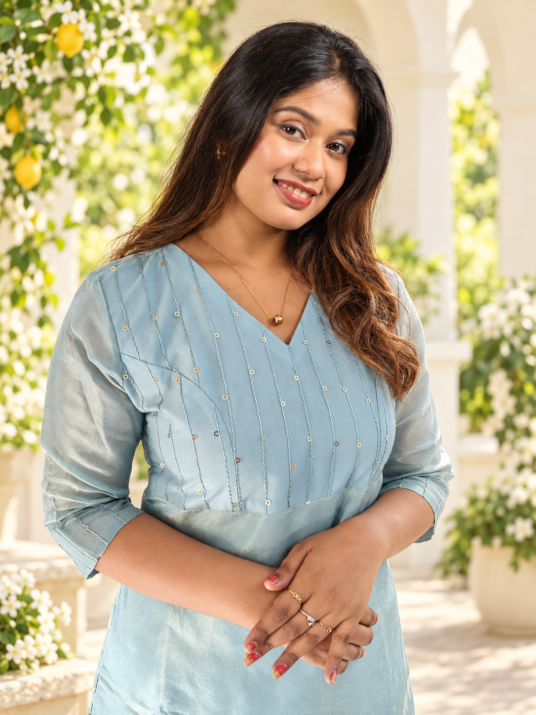 Bluish grey shaded Aline kurti/dress with designer yoke MBS-1211 **Ready to dispatch**