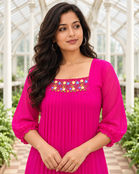 Magenta shaded georgette Aline  kurti with hand embroidery on neckline MBS-1538 **Ready to dispatch**