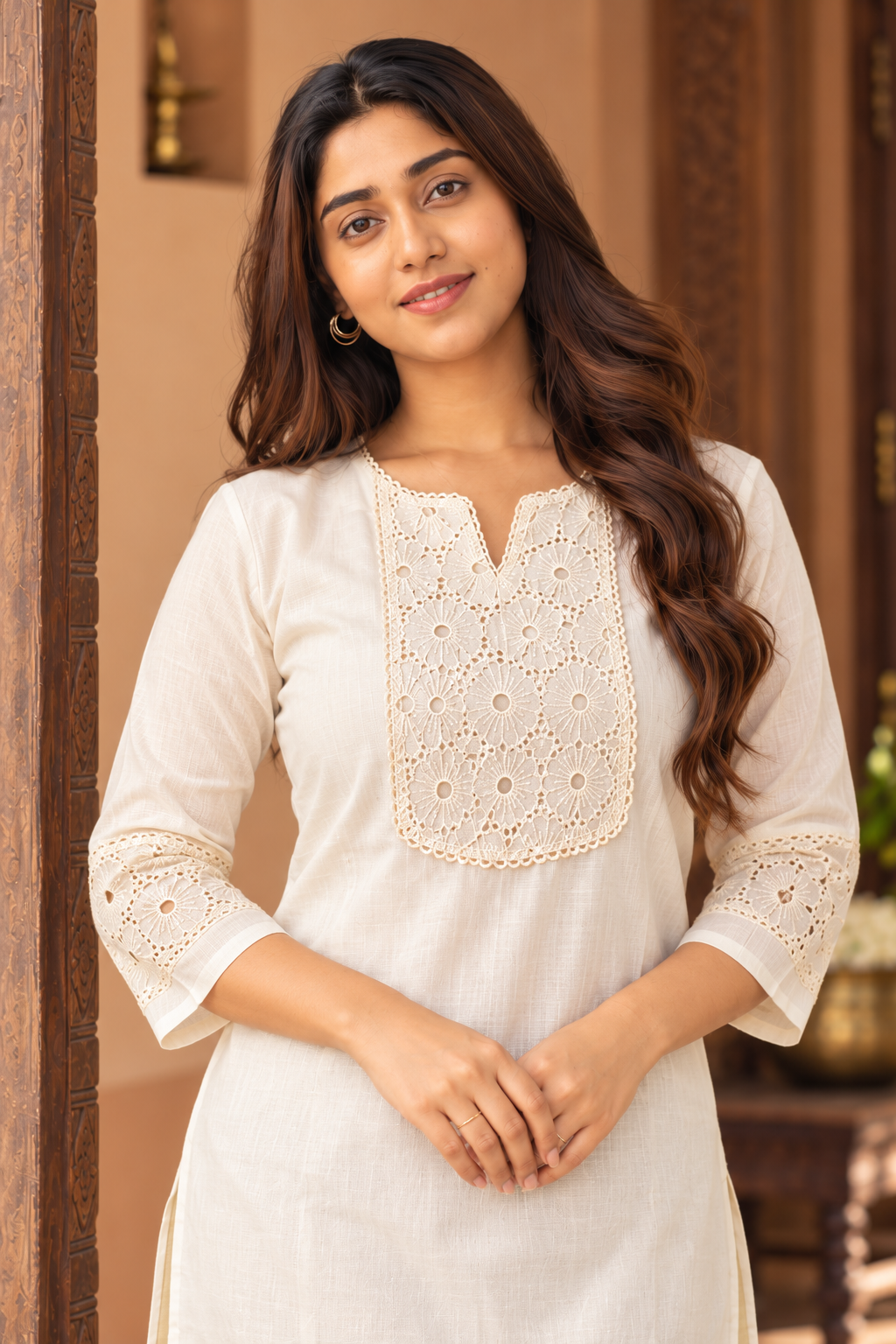 Kora cotton slitted kurti with hacoba yoke MBS-1390 **Ready to dispatch**