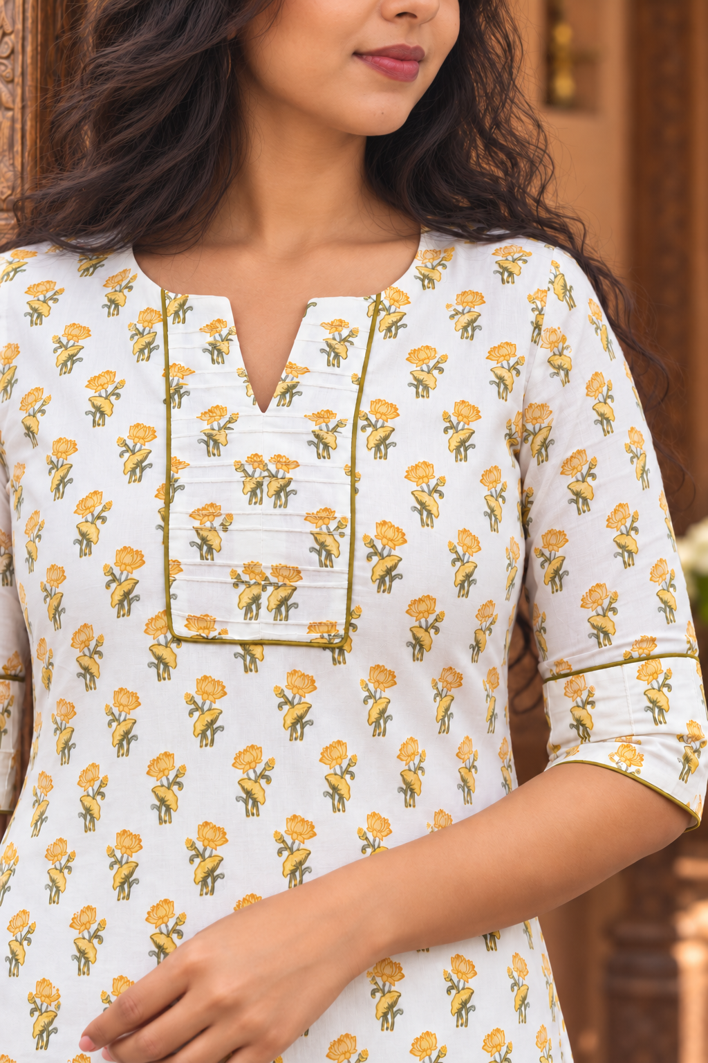 Offwhite shaded yellow floral printed cotton slitted Kurti MBS-1534 **Ready to dispatch**