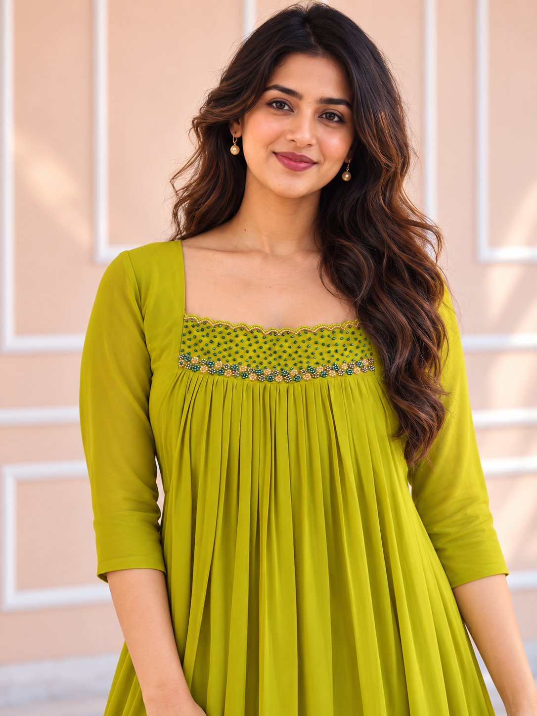 Sheen georgette Aline kurti with scalloped neckline and hand work MBS-1411 **Ready to dispatch**