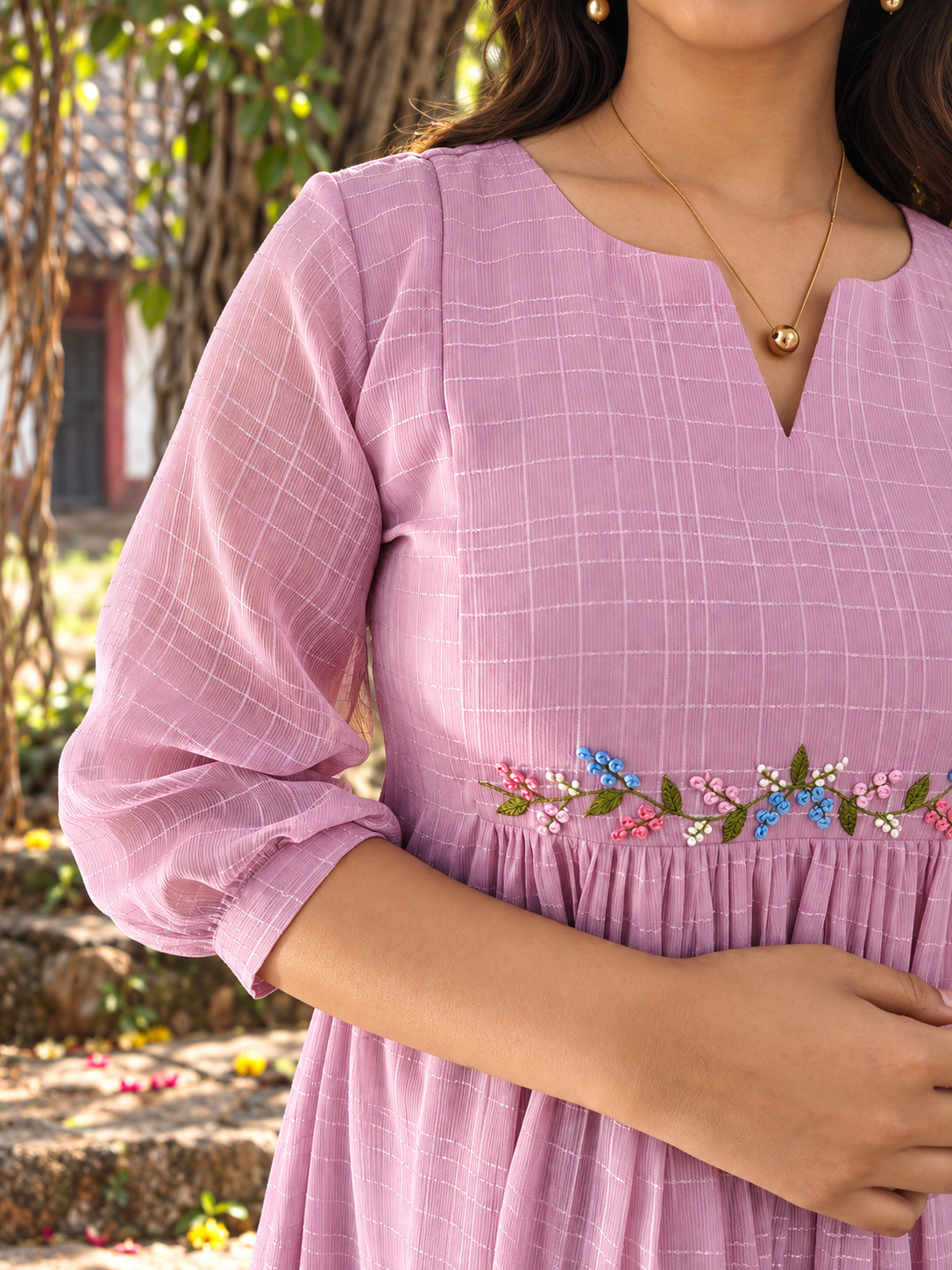 Self-checked pastel pink georgette Aline handworked kurti MBS-1441 **Ready to dispatch**