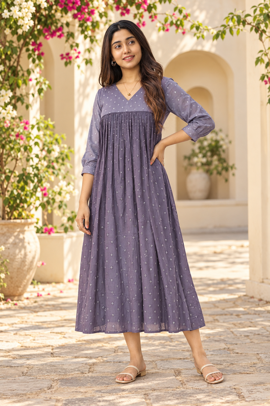 Lavender double shaded organza Aline kurti with all over zari detailings MBS-1495 **Ready to dispatch**