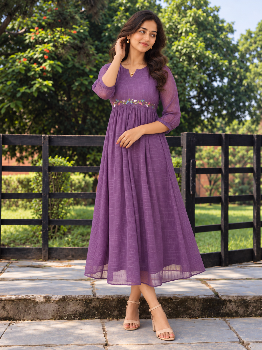 Self-checked lavender georgette Aline handworked kurti MBS-1443 **Ready to dispatch**