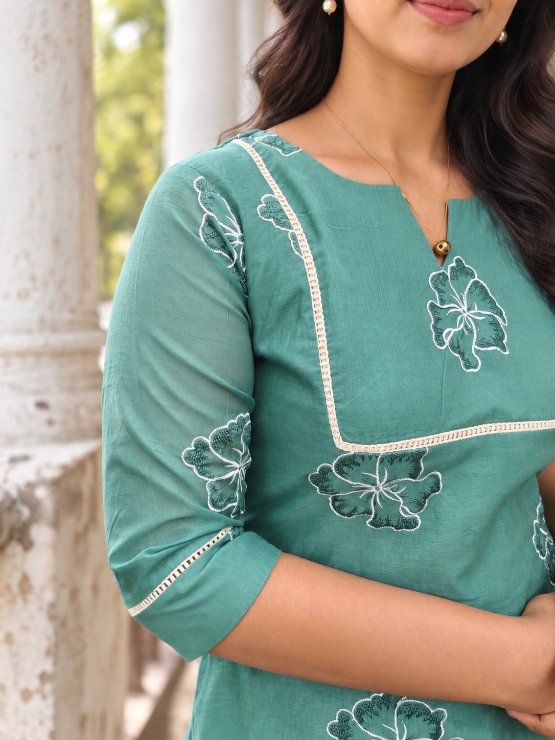 MBS1498 Aqua green shaded viscose mul chanderi Aline kurti with all over floral thread embroidery detailings MBS-1498 **Ready to dispatch**