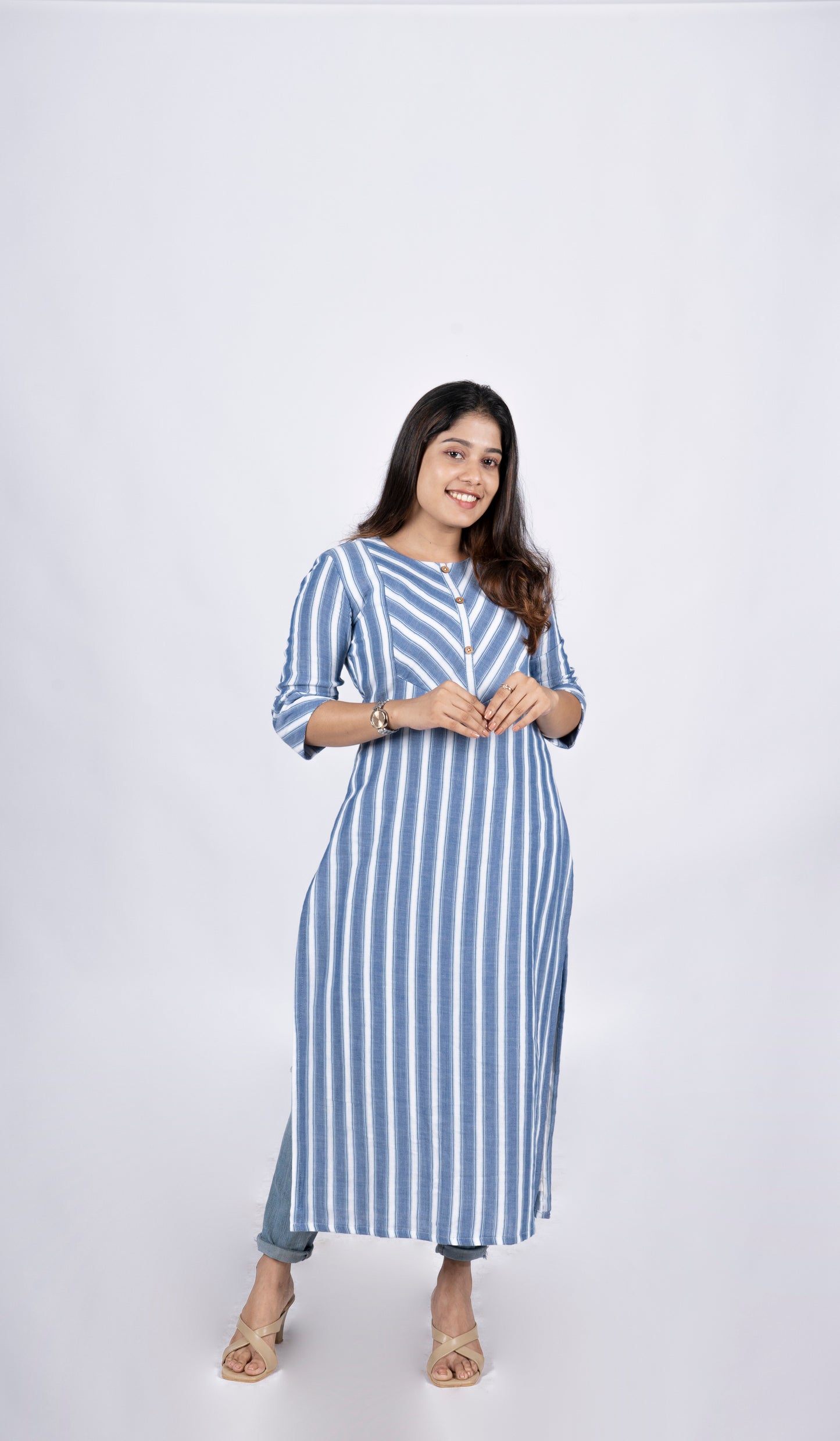 Blue and white striped pure soft cotton lining kurti MBS-R87