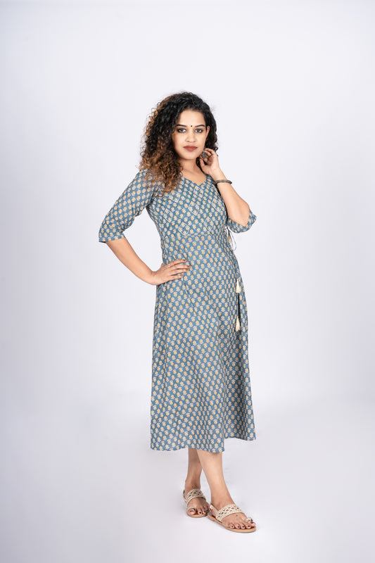 Overlapped floral cotton A-line kurti with handwork MBS-R49