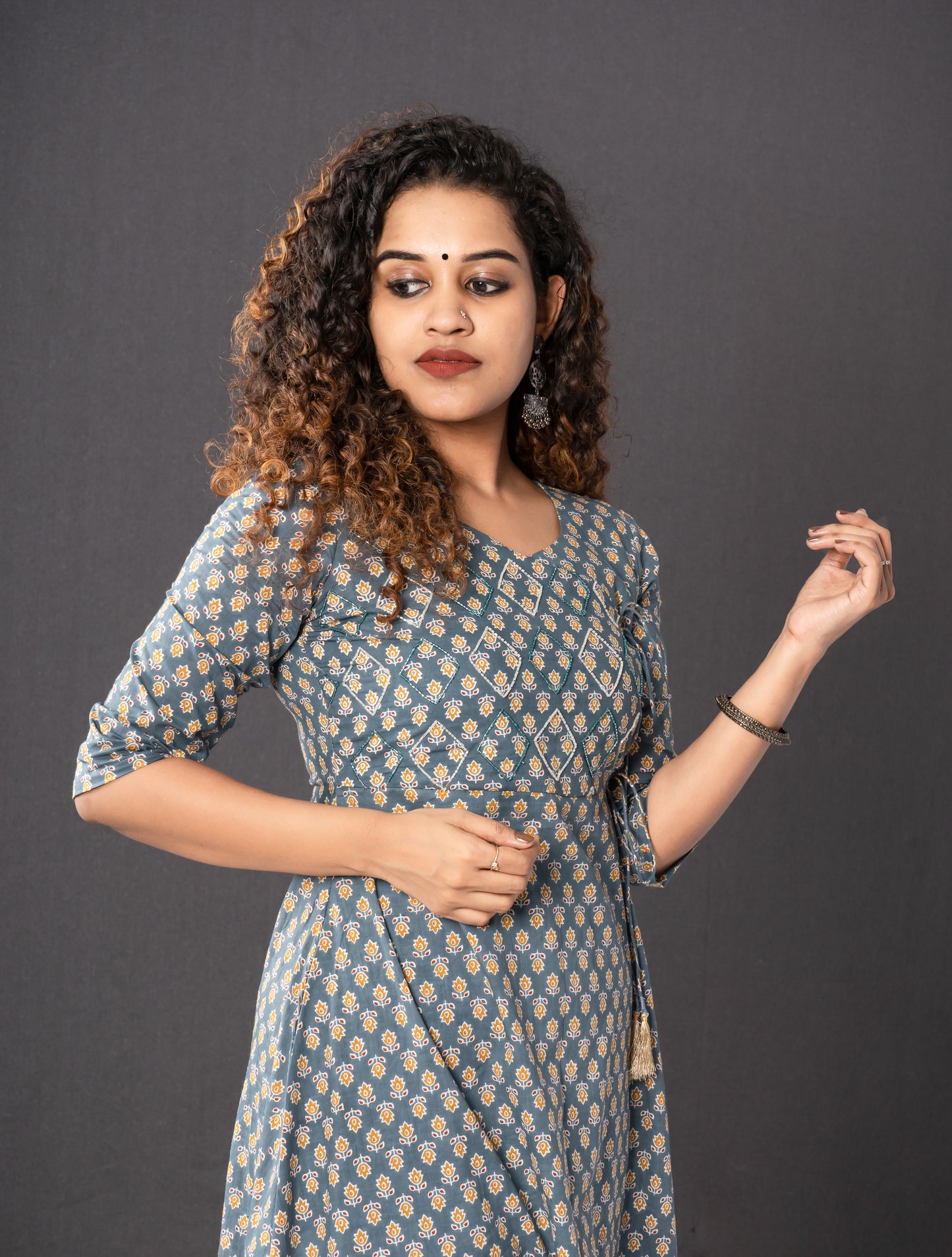 Overlapped floral cotton A-line kurti with handwork MBS-R49