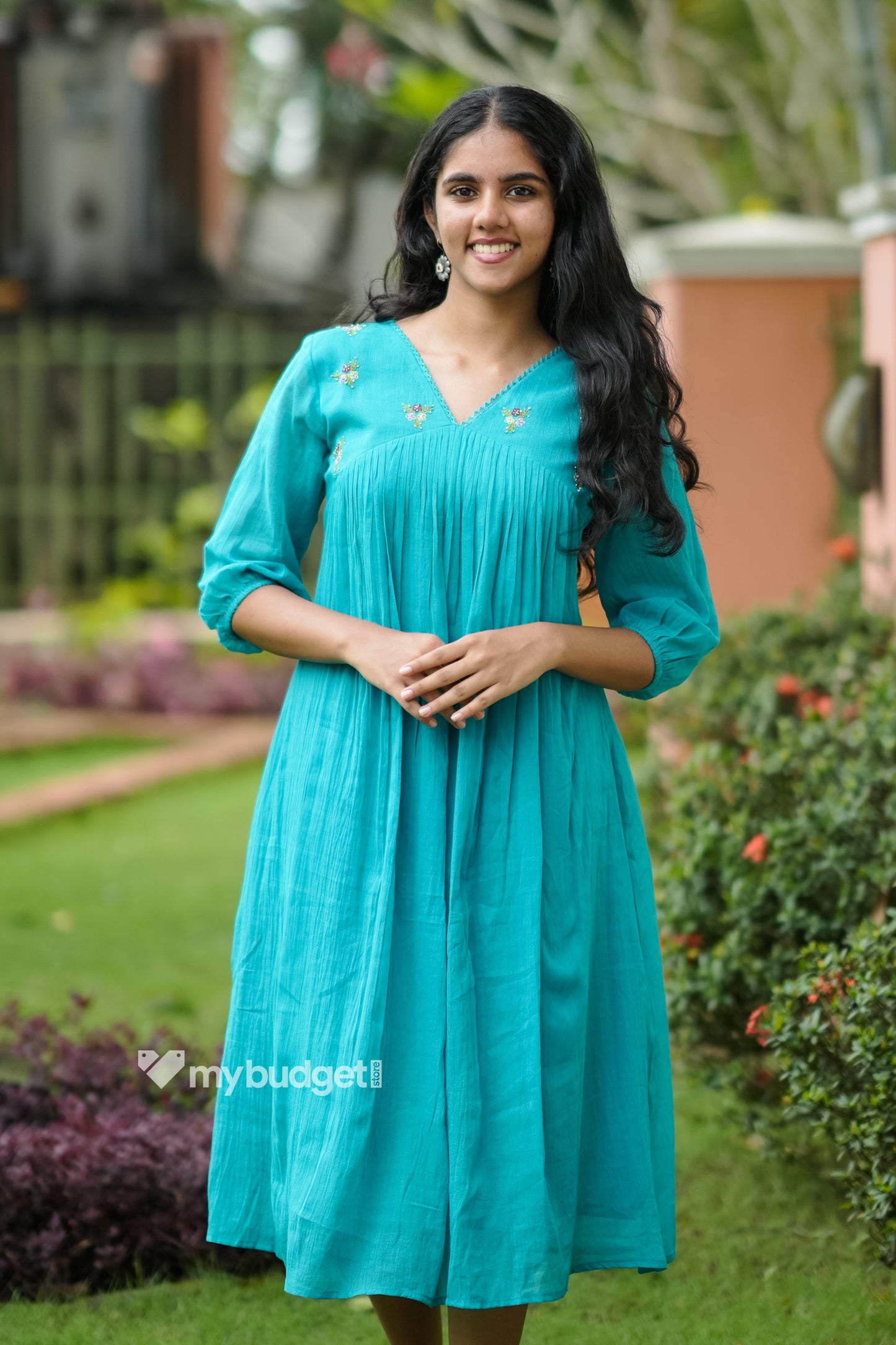 Aqua Blue soft mul cotton Alia cut Kurti with hand embroidered yoke MBS-851