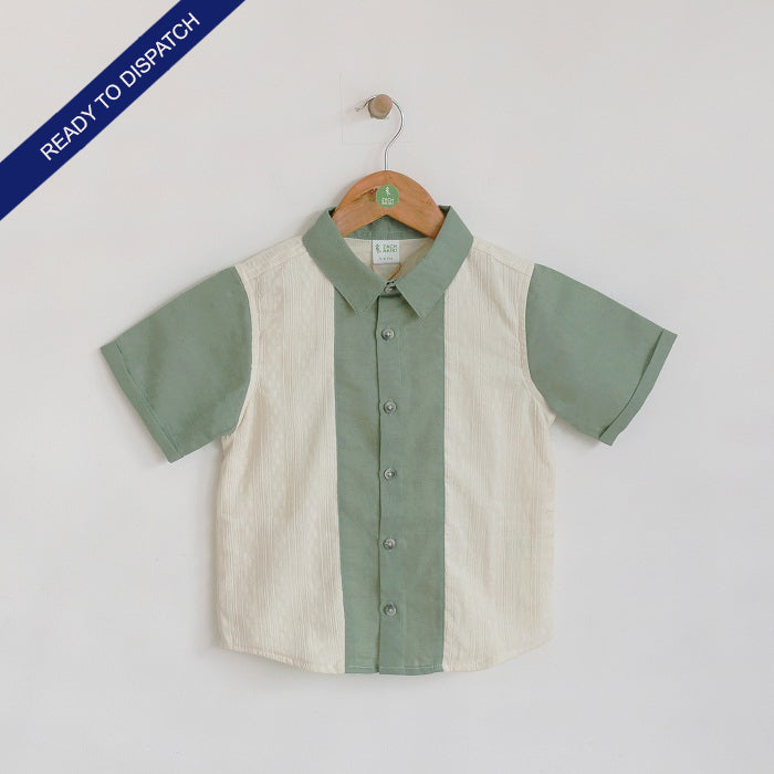 Kids Cut and sew textured shirt with linen panelS
