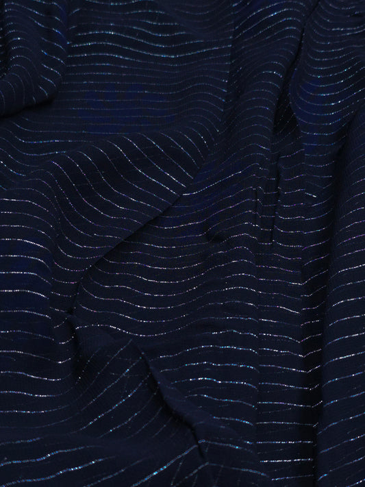 Silver lined lurex georgette material in navy blue shade MBS-005 **ready to dispatch**