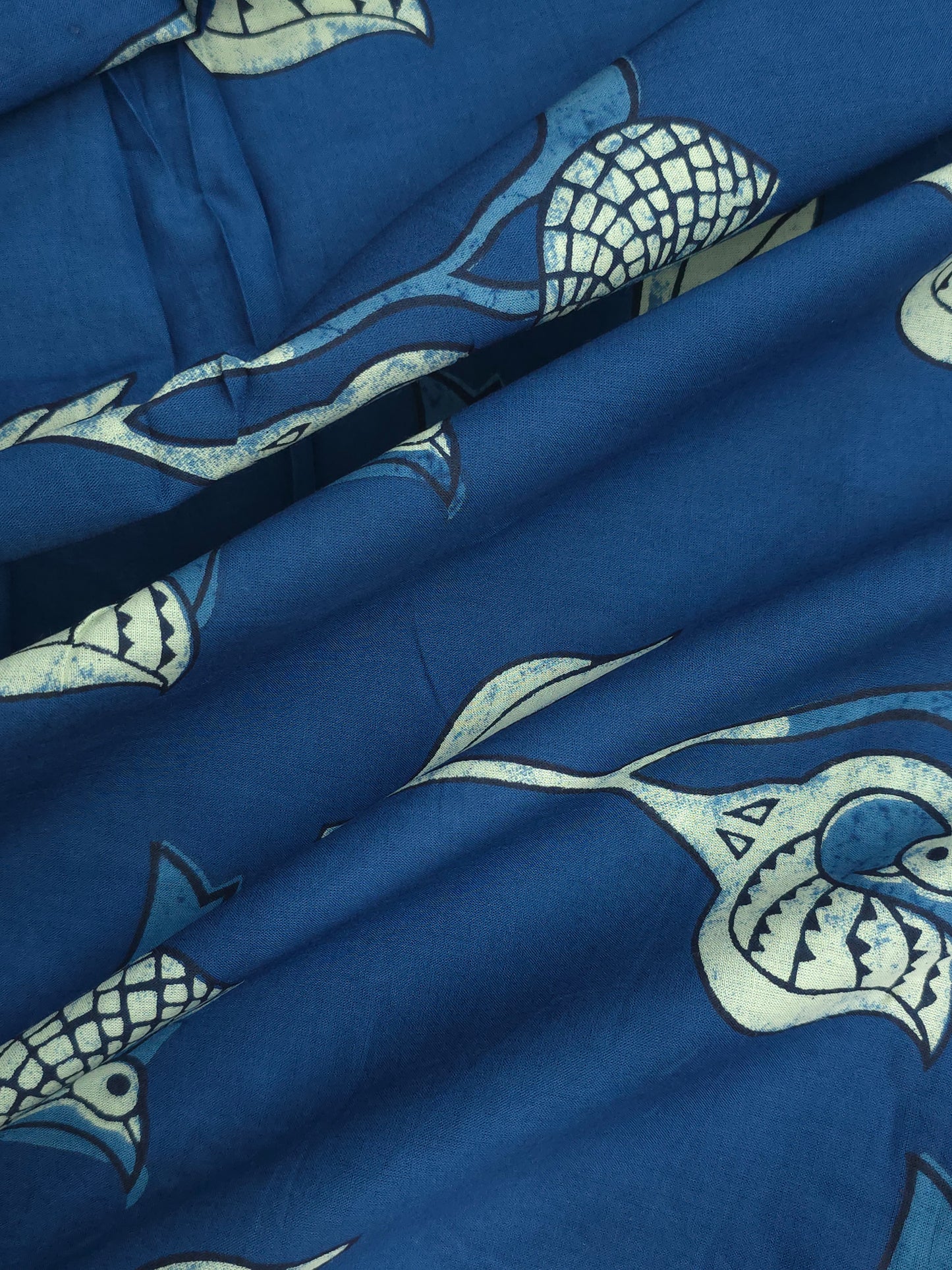 Indigo blue cotton matetial with bird print DRM-002 **ready to dispatch**