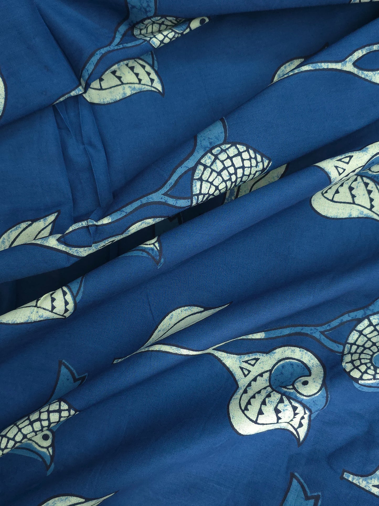 Indigo blue cotton matetial with bird print DRM-002 **ready to dispatch**