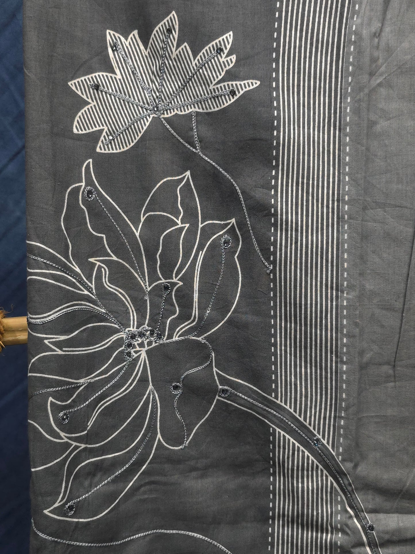 Grey shaded cotton mix unstitched salwar material with  floral prints DRM-015  **ready to dispatch**