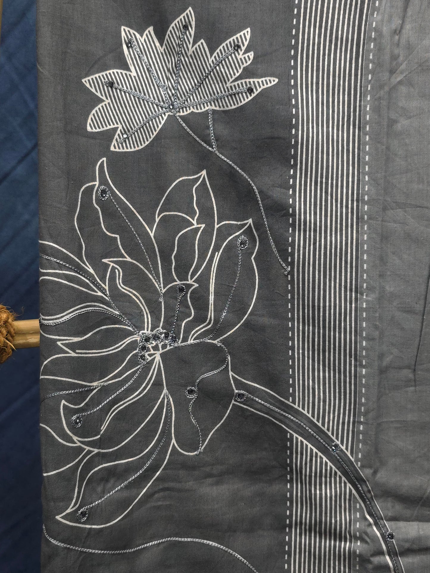 Grey shaded cotton mix unstitched salwar material with  floral prints DRM-015  **ready to dispatch**