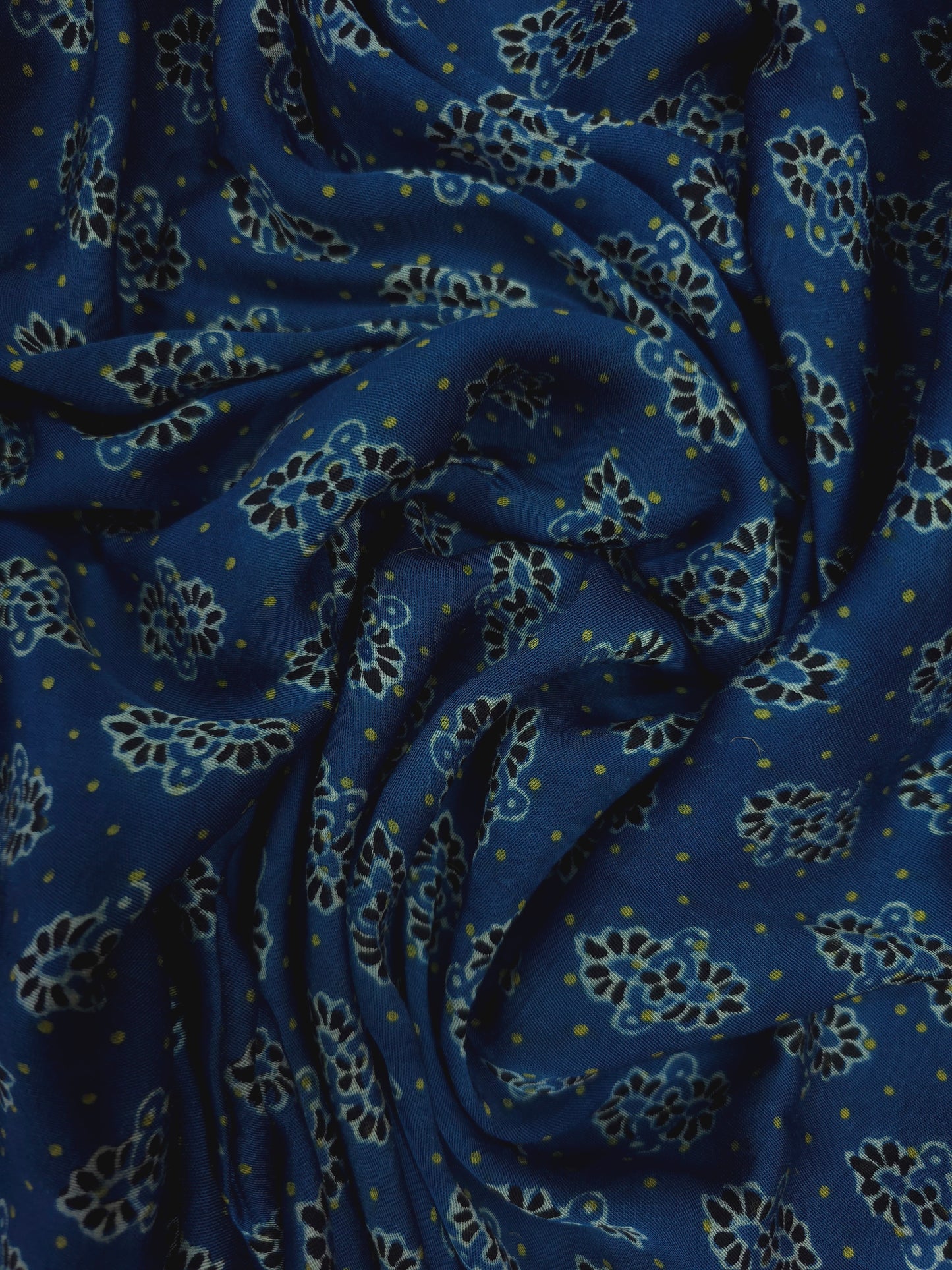 Ajrakh printed modal silk in blue indigo shade DRM-024 **ready to dispatch**