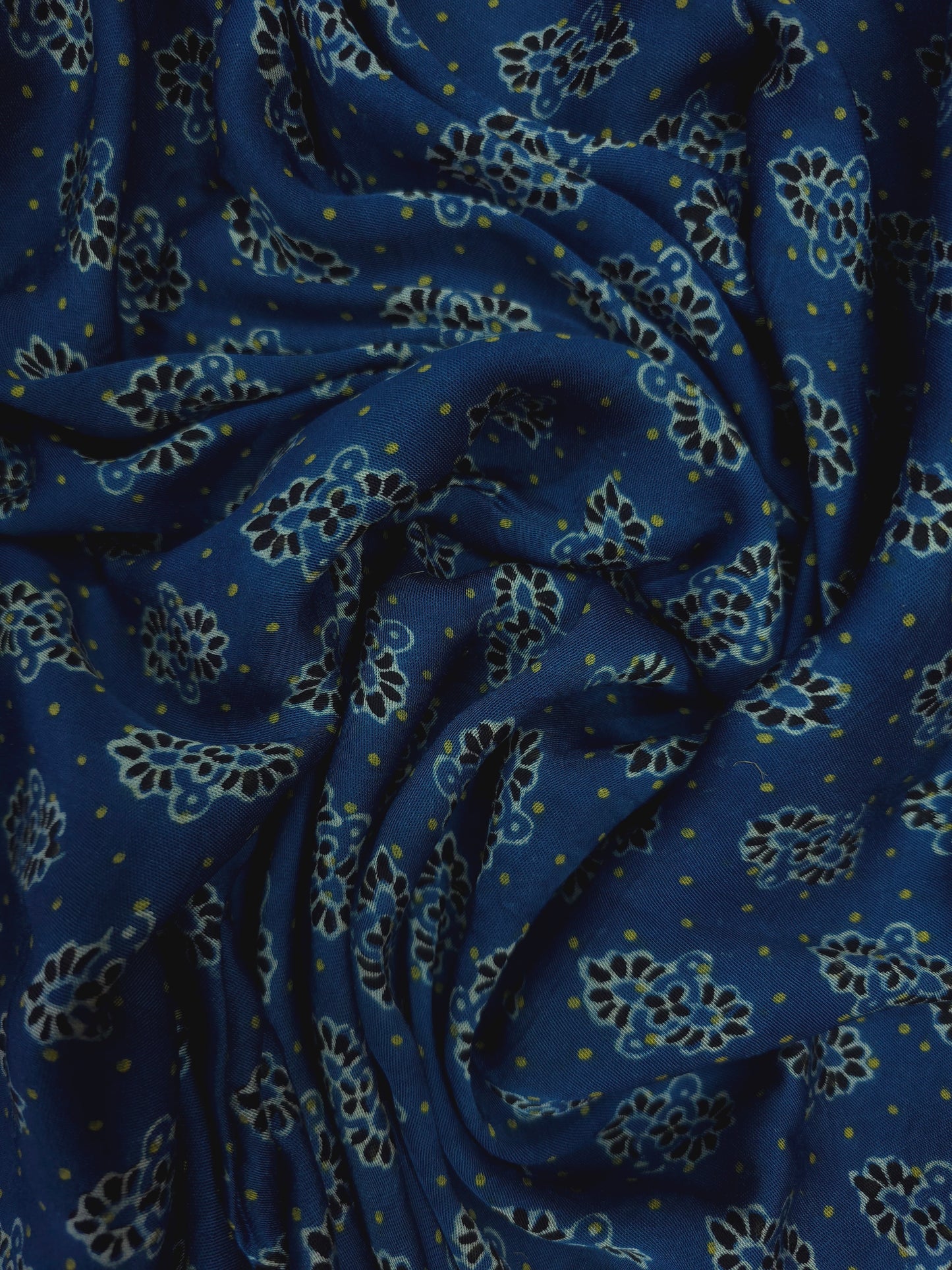 Ajrakh printed modal silk in blue indigo shade DRM-024 **ready to dispatch**