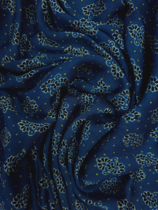 Ajrakh printed modal silk in blue indigo shade DRM-024 **ready to dispatch**