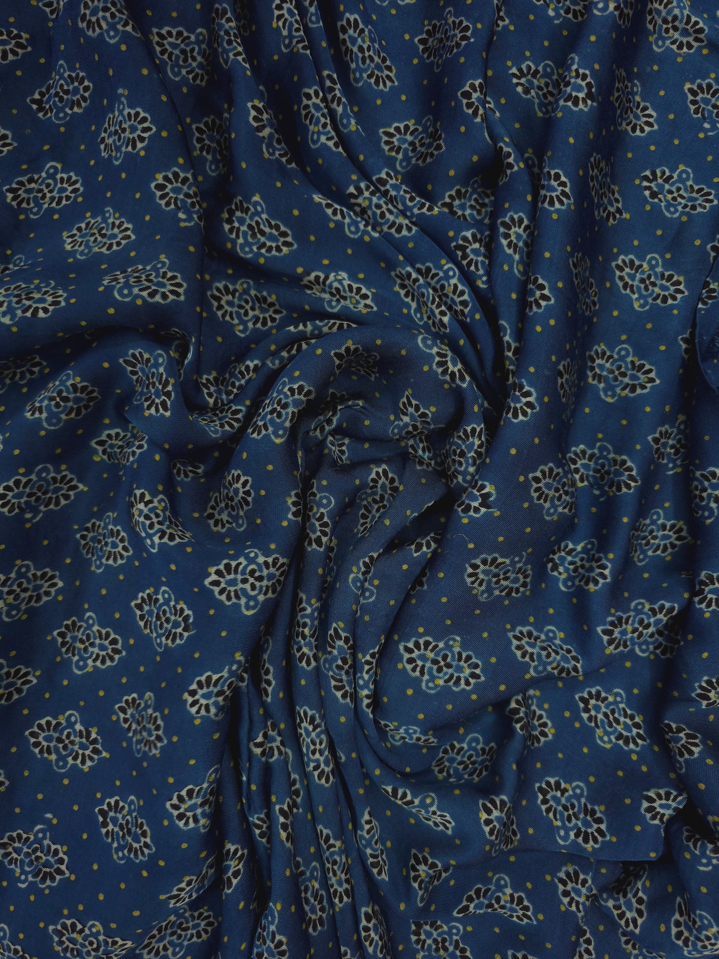 Ajrakh printed modal silk in blue indigo shade DRM-024 **ready to dispatch**