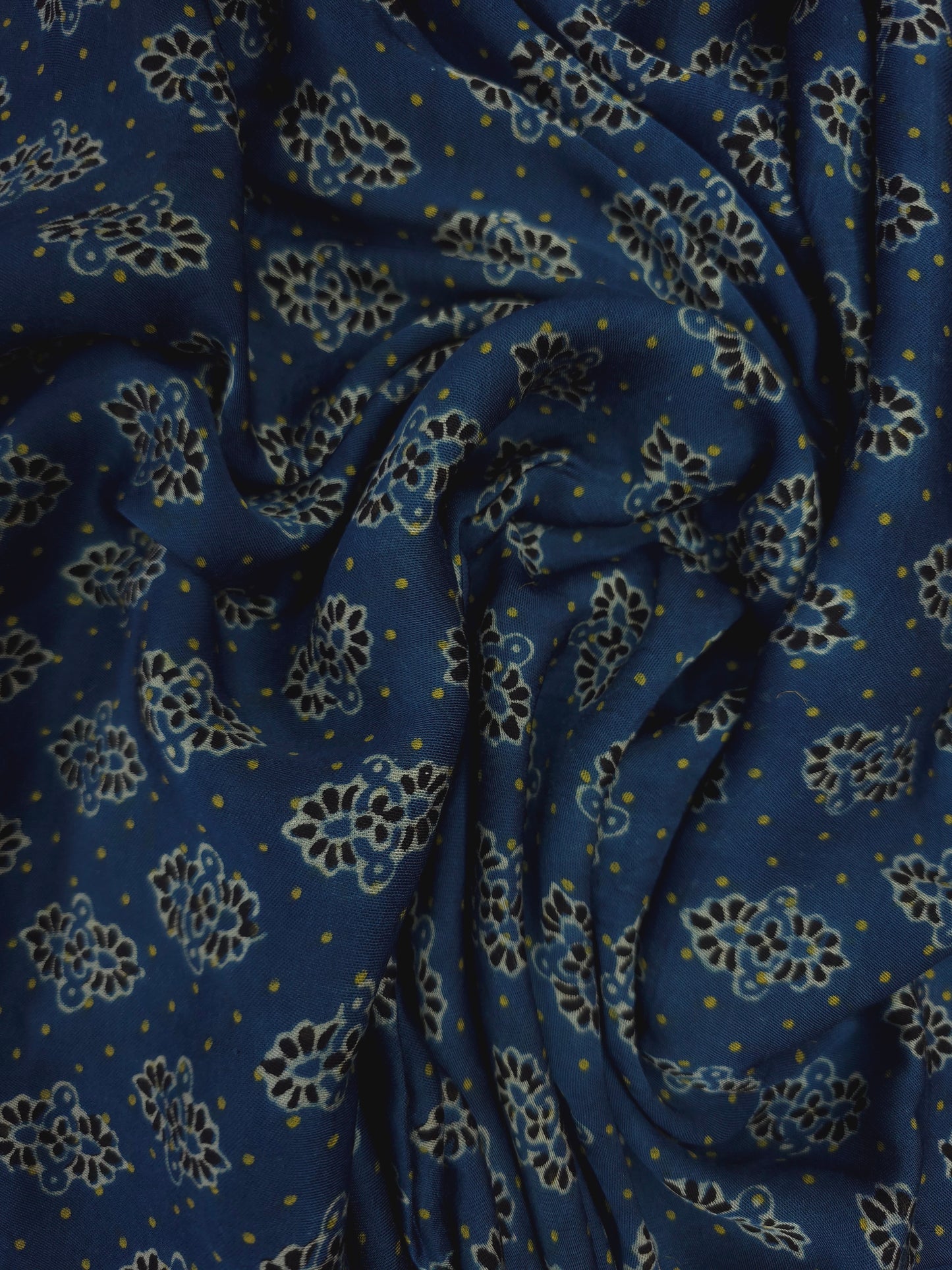 Ajrakh printed modal silk in blue indigo shade DRM-024 **ready to dispatch**