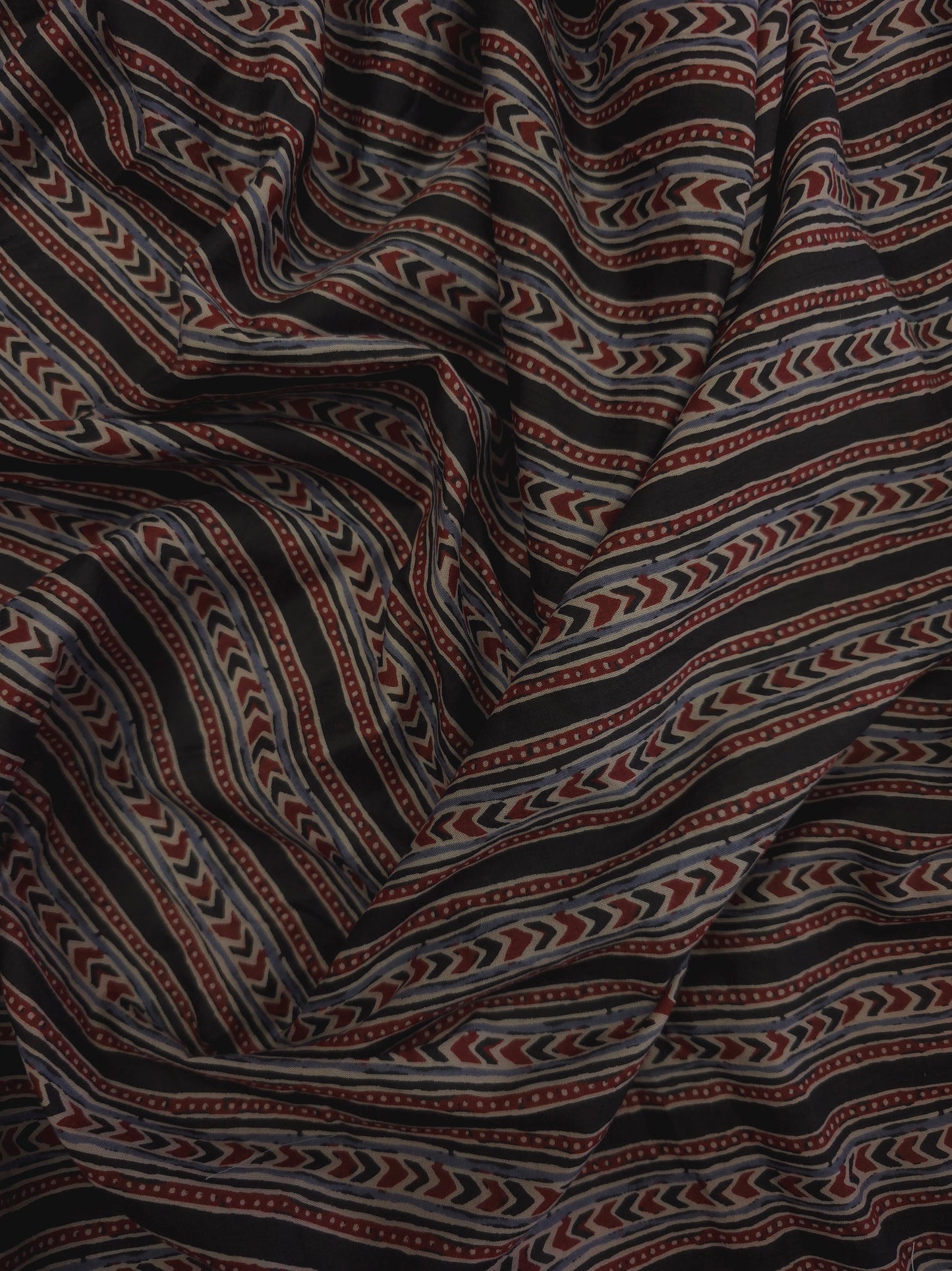 Black shaded Pure Cotton ajrakh  Fabric in arrow printed border DRM-027 **ready to dispatch**